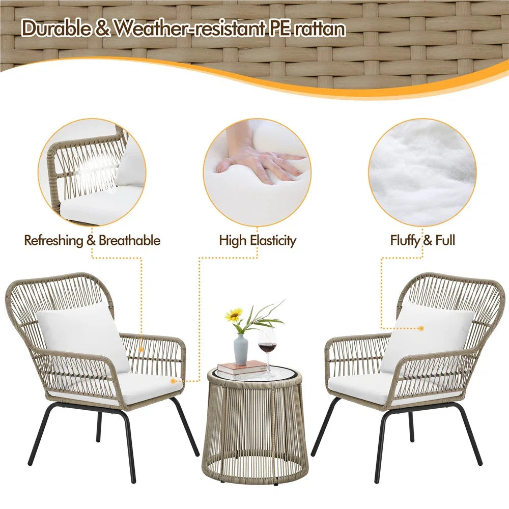 Virasat Outdoor Patio Seating Set 2 Chairs and 1 Table Set Cream-VIRASAT FURNITURE & FURNISHING