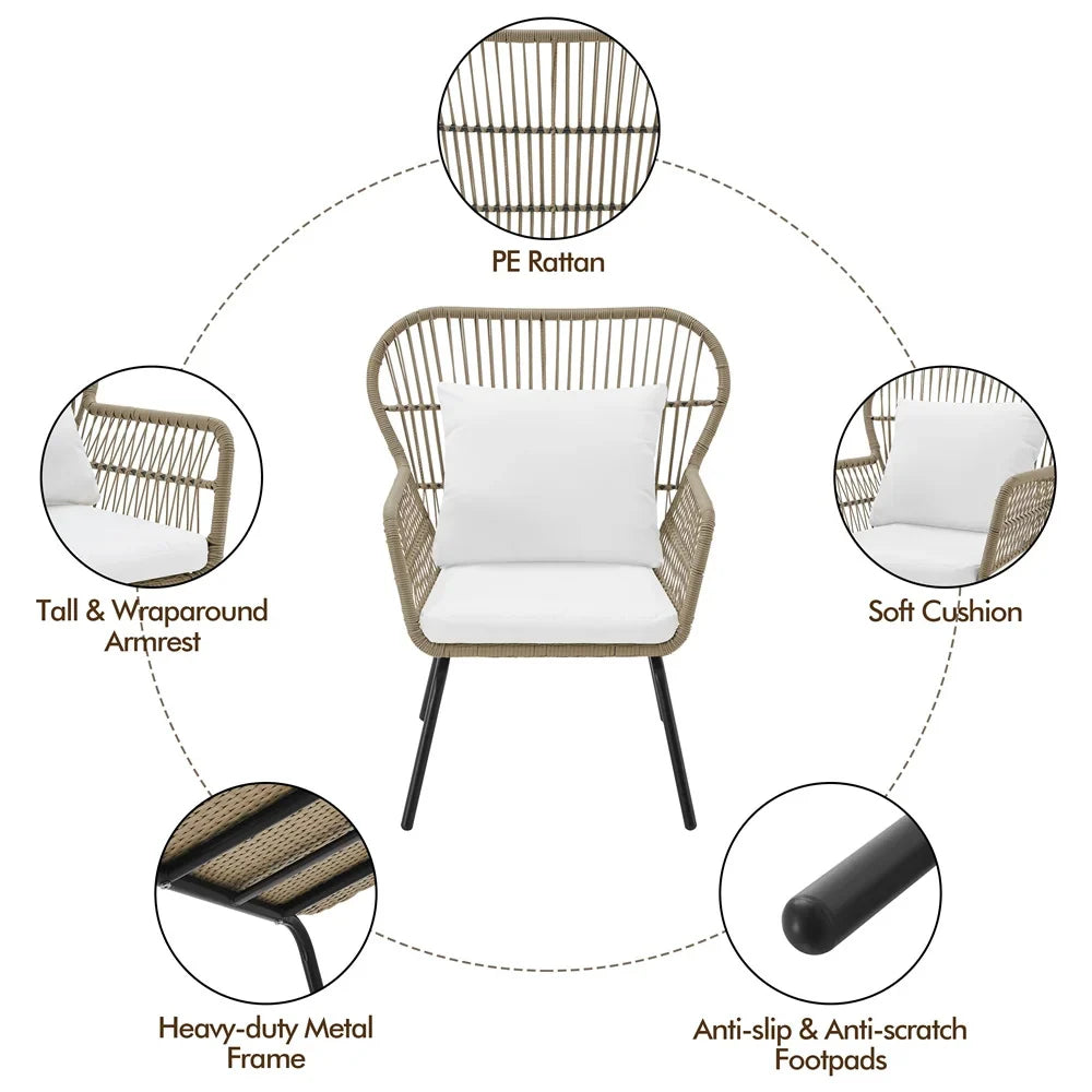 Virasat Outdoor Patio Seating Set 2 Chairs and 1 Table Set Cream-VIRASAT FURNITURE & FURNISHING