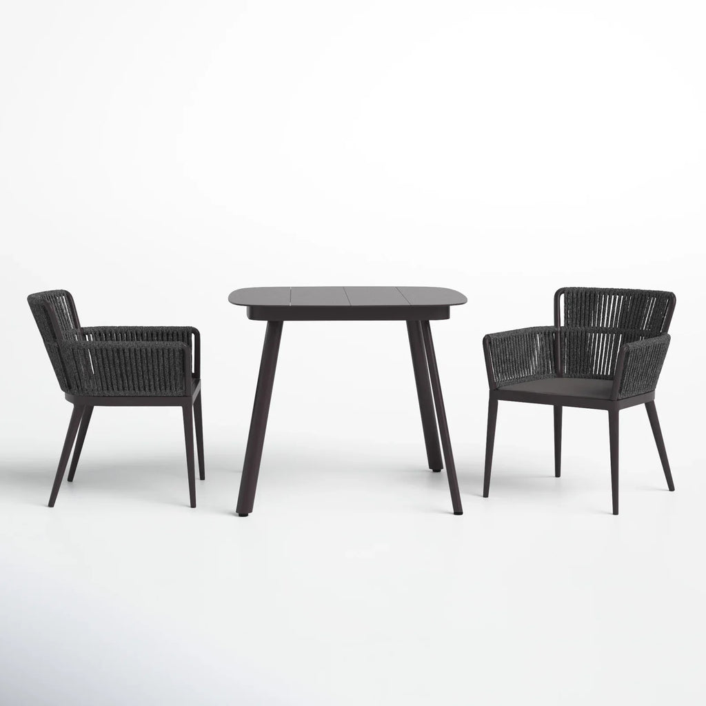 Virasat Outdoor Patio Seating Set 2 Chairs and 1 Table Set (Dark Brown) Braided & Rope-VIRASAT FURNITURE & FURNISHING