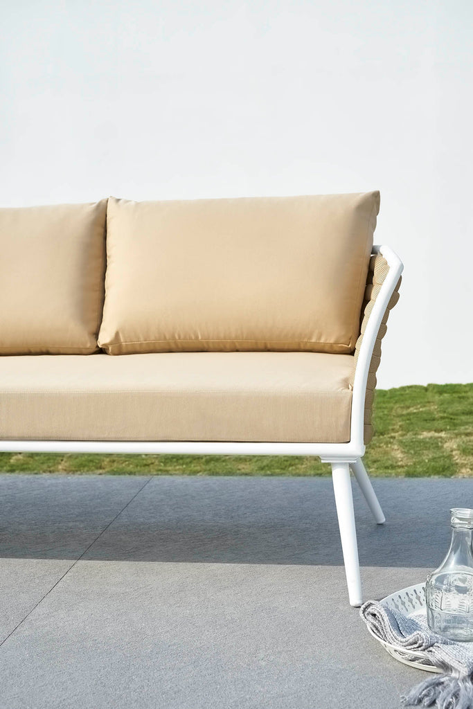 Virasat Outdoor Garden Balcony Sofa Set 3 Seater, 2 Single seater and 1 Center Table Set, Braid & Rope (White + Tan)-VIRASAT FURNITURE & FURNISHING