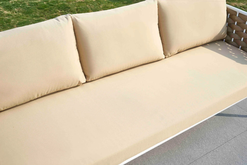 Virasat Outdoor Garden Balcony Sofa Set 3 Seater, 2 Single seater and 1 Center Table Set, Braid & Rope (White + Tan)-VIRASAT FURNITURE & FURNISHING