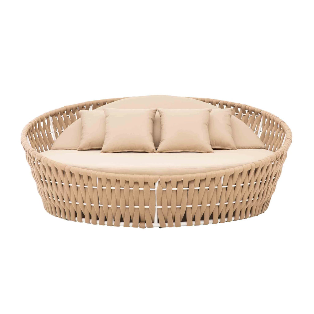 Virasat Outdoor Poolside Sunbed With Cushion Daybed (Tan) Braided & Rope-VIRASAT FURNITURE & FURNISHING