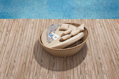 Virasat Outdoor Poolside Sunbed With Cushion Daybed (Tan) Braided & Rope-VIRASAT FURNITURE & FURNISHING