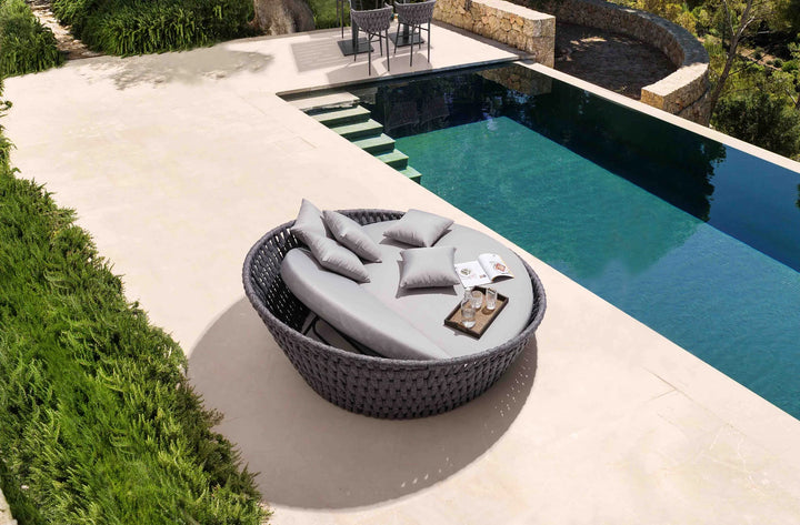 Virasat Cleri Outdoor Poolside Sunbed With Cushion Daybed (Dark Grey) Braided & Rope