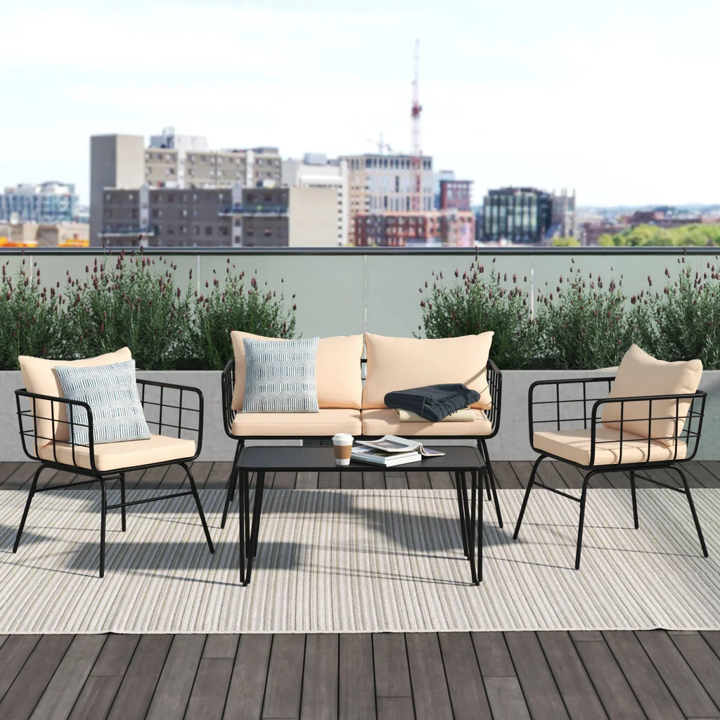 Virasat Outdoor Sofa Set 2 Seater, 2 Single Seater and 1 Center Table Set (Black + Beige)-VIRASAT FURNITURE & FURNISHING