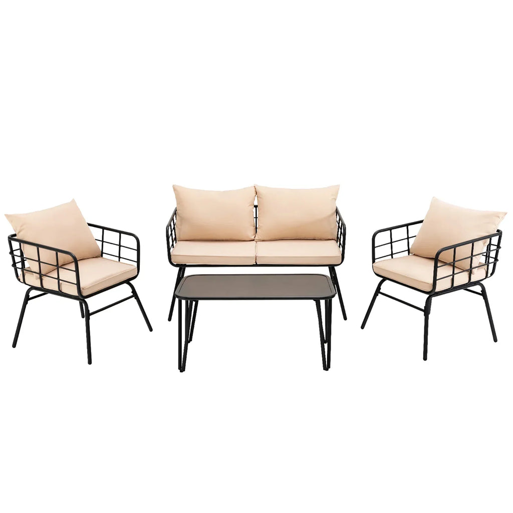 Virasat Outdoor Sofa Set 2 Seater, 2 Single Seater and 1 Center Table Set (Black + Beige)-VIRASAT FURNITURE & FURNISHING