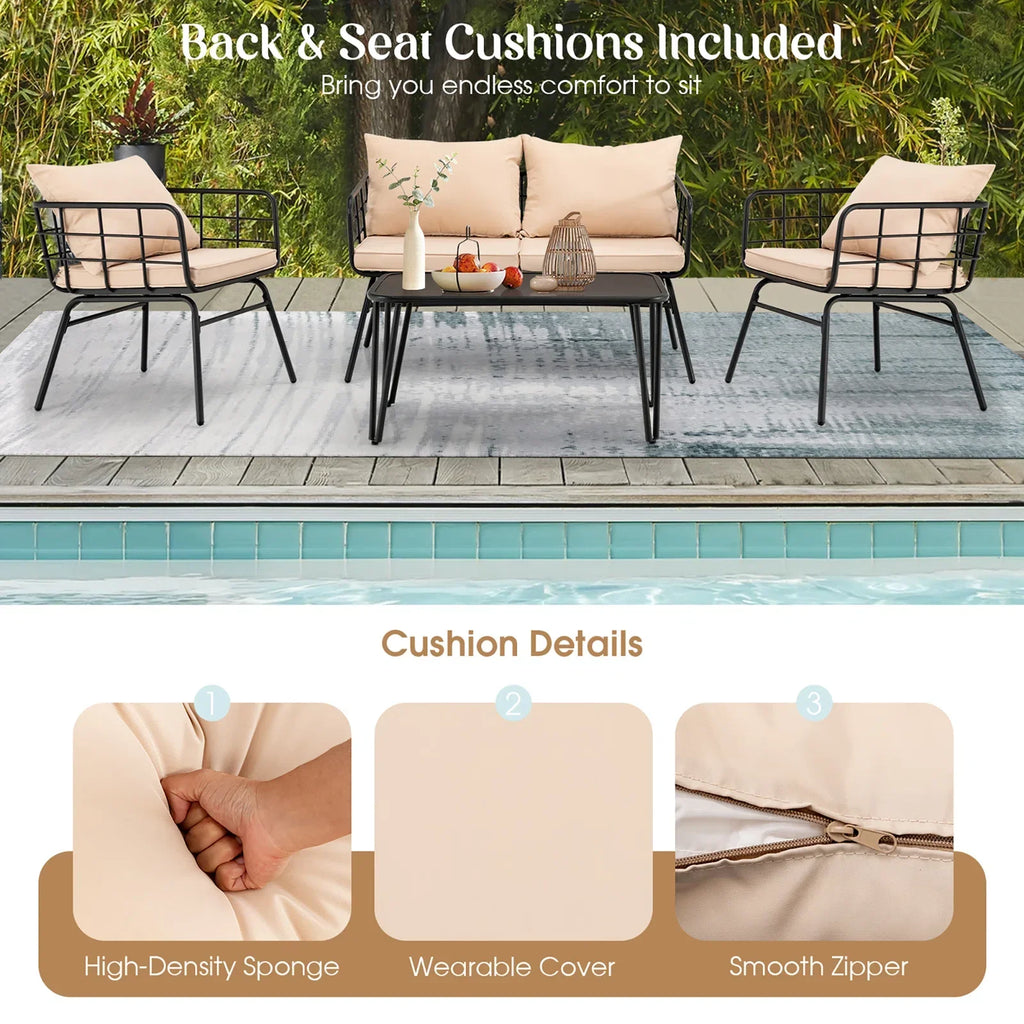 Virasat Outdoor Sofa Set 2 Seater, 2 Single Seater and 1 Center Table Set (Black + Beige)-VIRASAT FURNITURE & FURNISHING