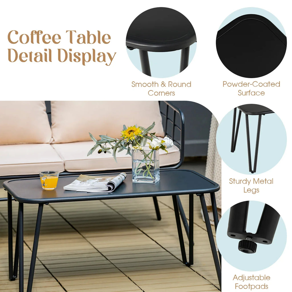 Virasat Outdoor Sofa Set 2 Seater, 2 Single Seater and 1 Center Table Set (Black + Beige)-VIRASAT FURNITURE & FURNISHING
