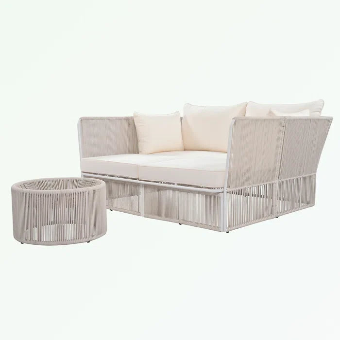 Virasat Outdoor Poolside Sunbed With Cushion Daybed And Side Table (Braided & Rope)