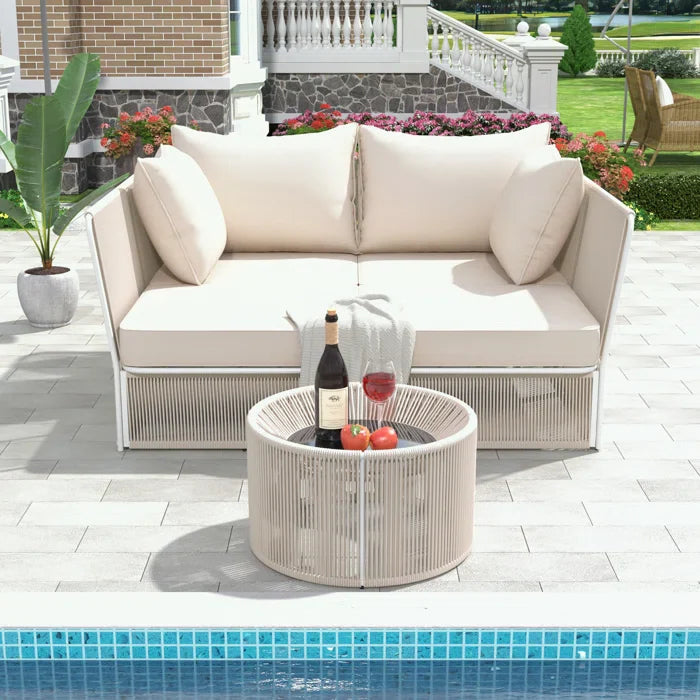 Virasat Outdoor Poolside Sunbed With Cushion Daybed And Side Table (Braided & Rope)-VIRASAT FURNITURE & FURNISHING