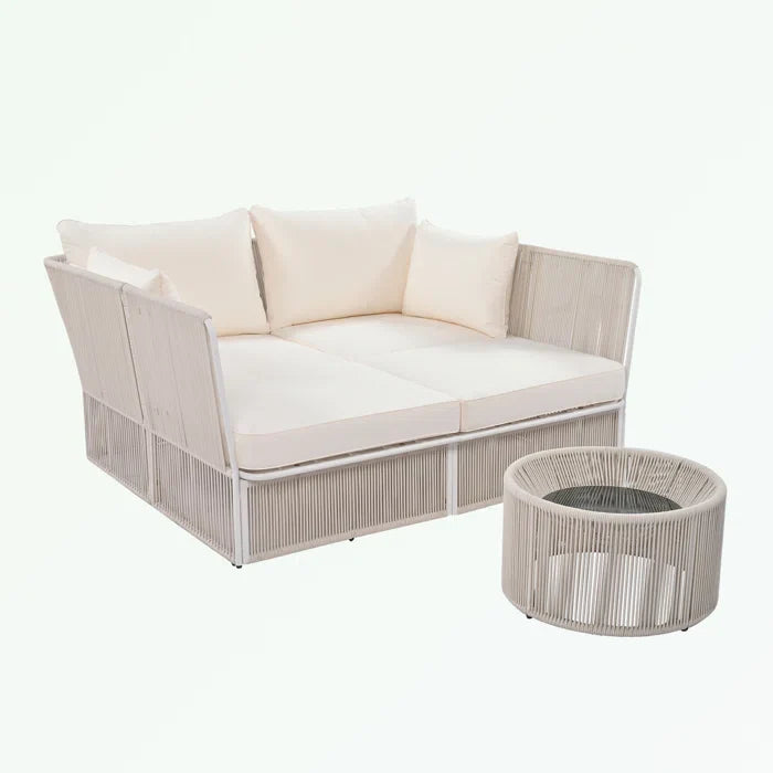 Virasat Outdoor Poolside Sunbed With Cushion Daybed And Side Table (Braided & Rope)