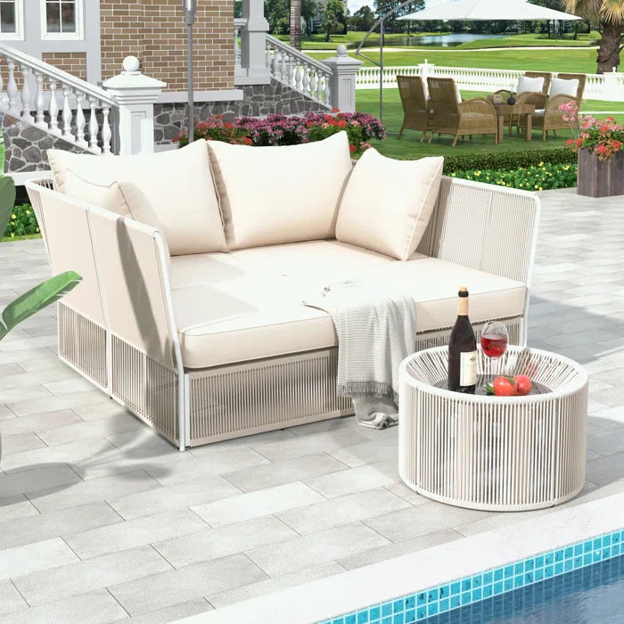 Virasat Outdoor Poolside Sunbed With Cushion Daybed And Side Table (Braided & Rope)