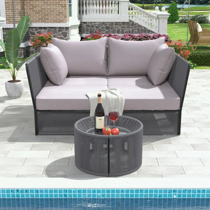 Virasat Outdoor Poolside Sunbed With Cushion Daybed And Side Table (Braided & Rope)