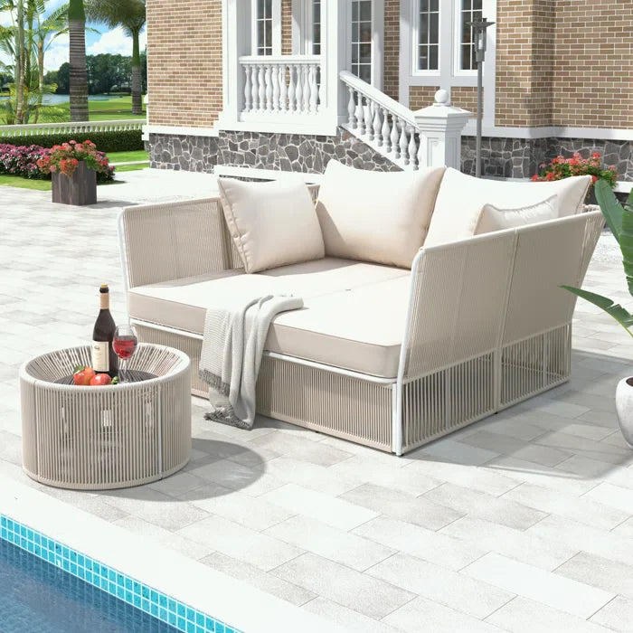 Virasat Outdoor Poolside Sunbed With Cushion Daybed And Side Table (Braided & Rope)