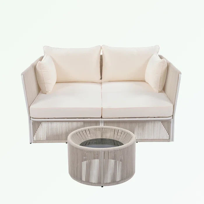 Virasat Outdoor Poolside Sunbed With Cushion Daybed And Side Table (Braided & Rope)-VIRASAT FURNITURE & FURNISHING