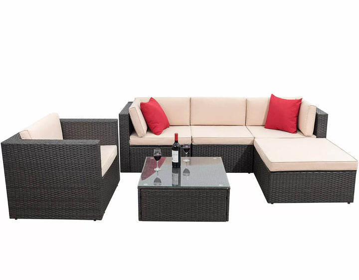 Virasat Outdoor Sofa Set 5 Seater and 1 Center Table Set (Dark Brown)