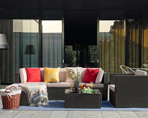 Virasat Outdoor Sofa Set 5 Seater and 1 Center Table Set (Dark Brown)-VIRASAT FURNITURE & FURNISHING