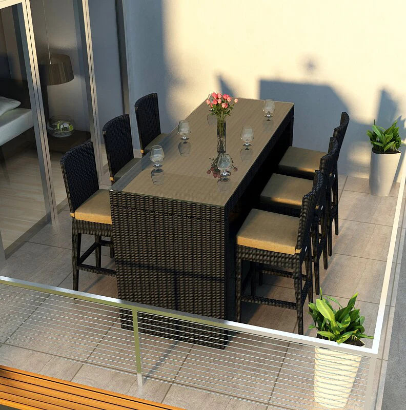 Virasat Outdoor Patio Bar Sets 6 Chairs and 1 Table (Black)-VIRASAT FURNITURE & FURNISHING