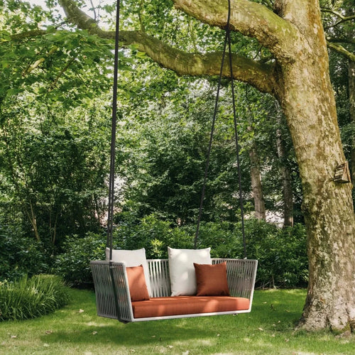 Virasat Double Seater Hanging Swing Without Stand For Balcony, Garden Swing (Light Grey) Braided & Rope-VIRASAT FURNITURE & FURNISHING