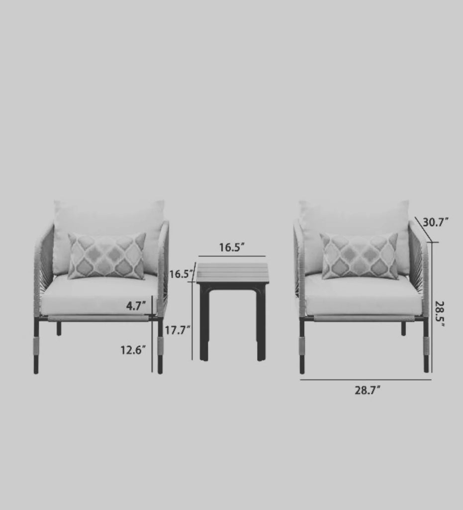 Virasat Outdoor Patio Seating Set 2 Chairs and 1 Table Set (GREY) Braided & Rope-VIRASAT FURNITURE & FURNISHING