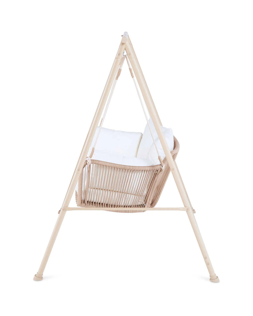 Virasat Double Seater Hanging Swing With Stand For Balcony , Garden Swing (White +Tan)-VIRASAT FURNITURE & FURNISHING