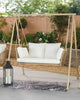 Virasat Double Seater Hanging Swing With Stand For Balcony , Garden Swing (White +Tan)-VIRASAT FURNITURE & FURNISHING