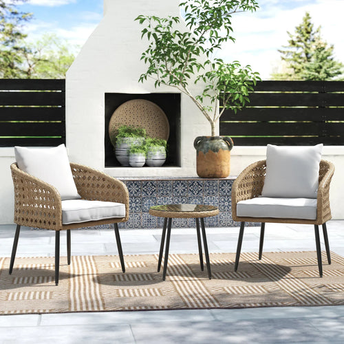 Virasat Outdoor Patio Seating Set 2 Chairs and 1 Table Set Honey-VIRASAT FURNITURE & FURNISHING