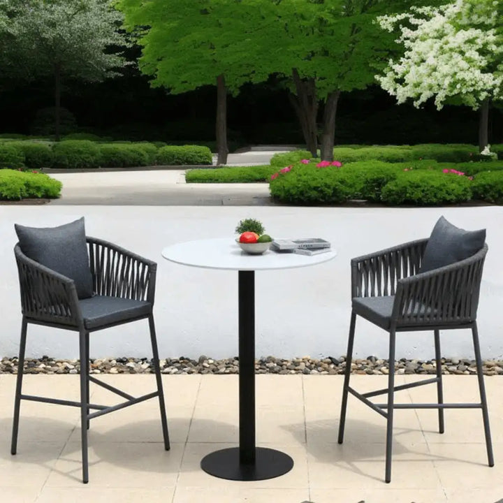 Virasat Hernán Outdoor Patio Bar Set 2 Chairs and 1 Table Set (Grey) Braided & Rope