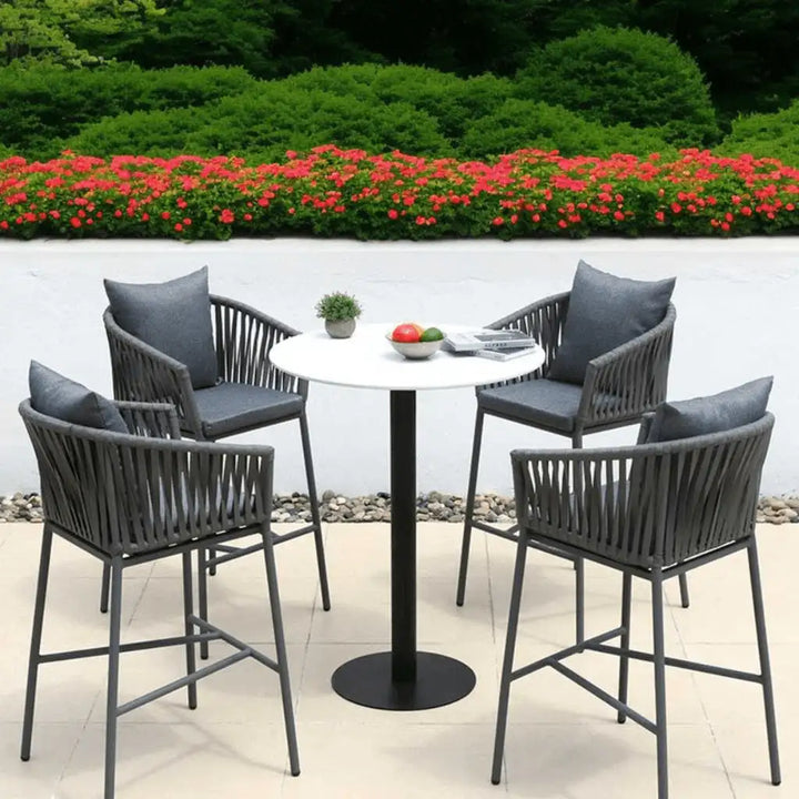 Virasat Odalys Outdoor Patio Bar Sets 4 Chairs and 1 Table (Grey) Braided & Rope