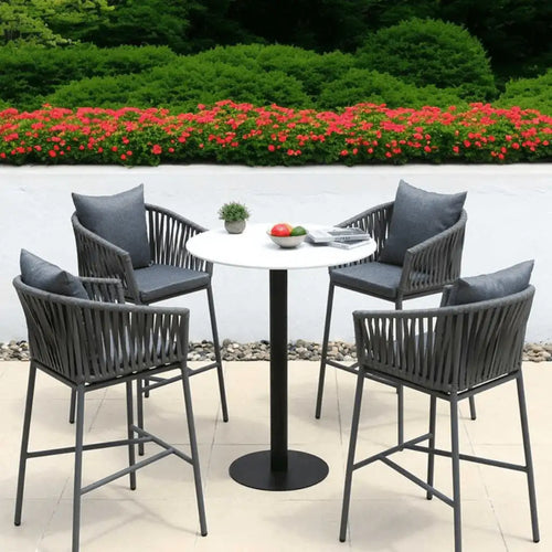 Virasat Outdoor Patio Bar Sets 4 Chairs and 1 Table (Grey) Braided & Rope-VIRASAT FURNITURE & FURNISHING