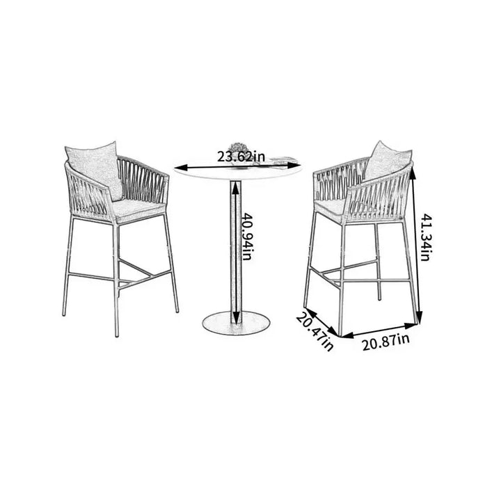 Virasat Hernán Outdoor Patio Bar Set 2 Chairs and 1 Table Set (Grey) Braided & Rope