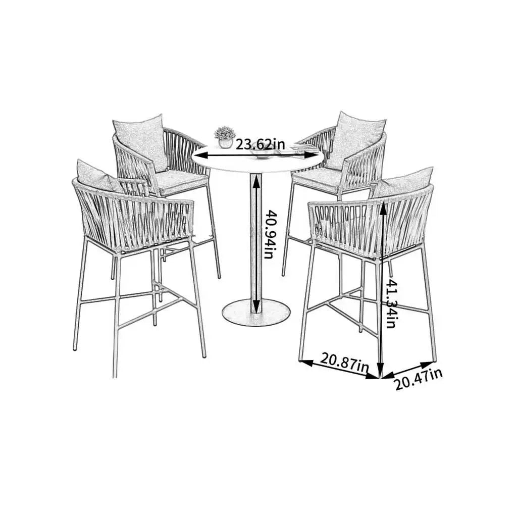 Virasat Odalys Outdoor Patio Bar Sets 4 Chairs and 1 Table (Grey) Braided & Rope