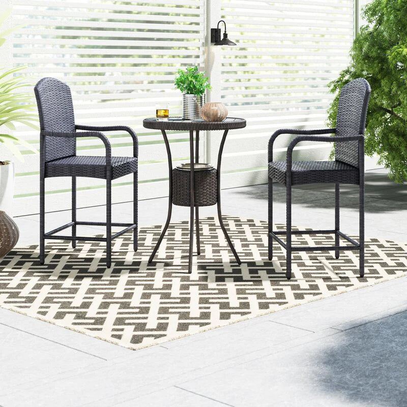 Virasat Outdoor Patio Bar Sets 2 Chairs and 1 Table (Black)