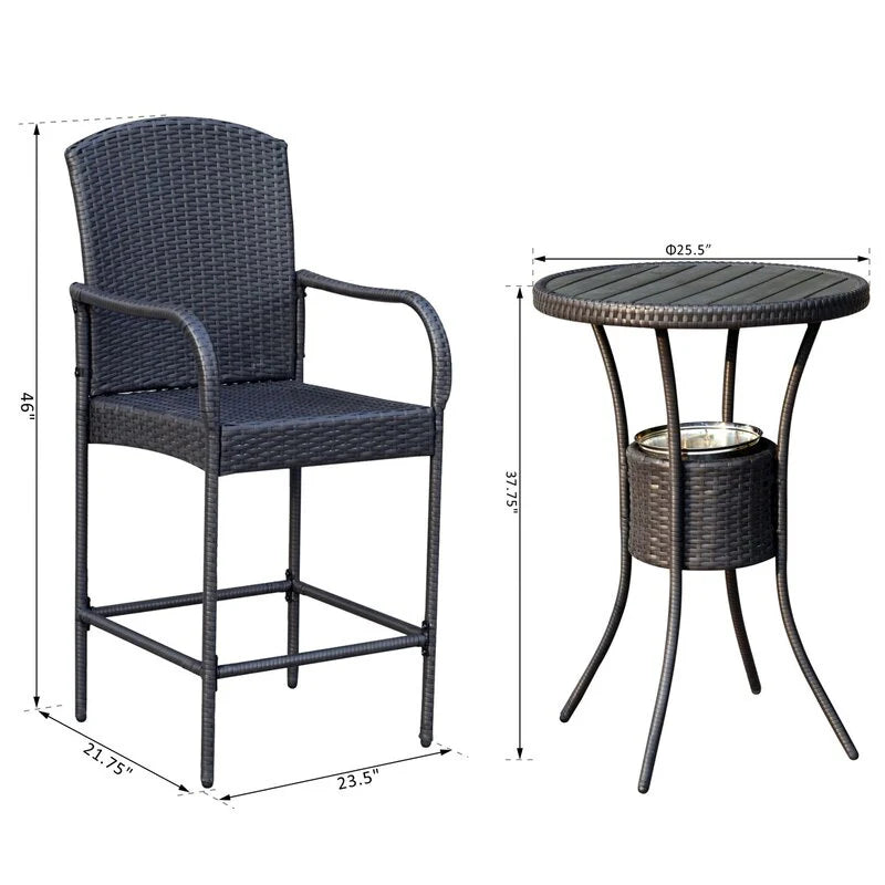 Virasat Outdoor Patio Bar Sets 2 Chairs and 1 Table (Black)