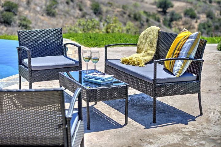 Virasat Outdoor Sofa Set 2 Seater, 2 Single Seater and 1 Center Table Set (Black)