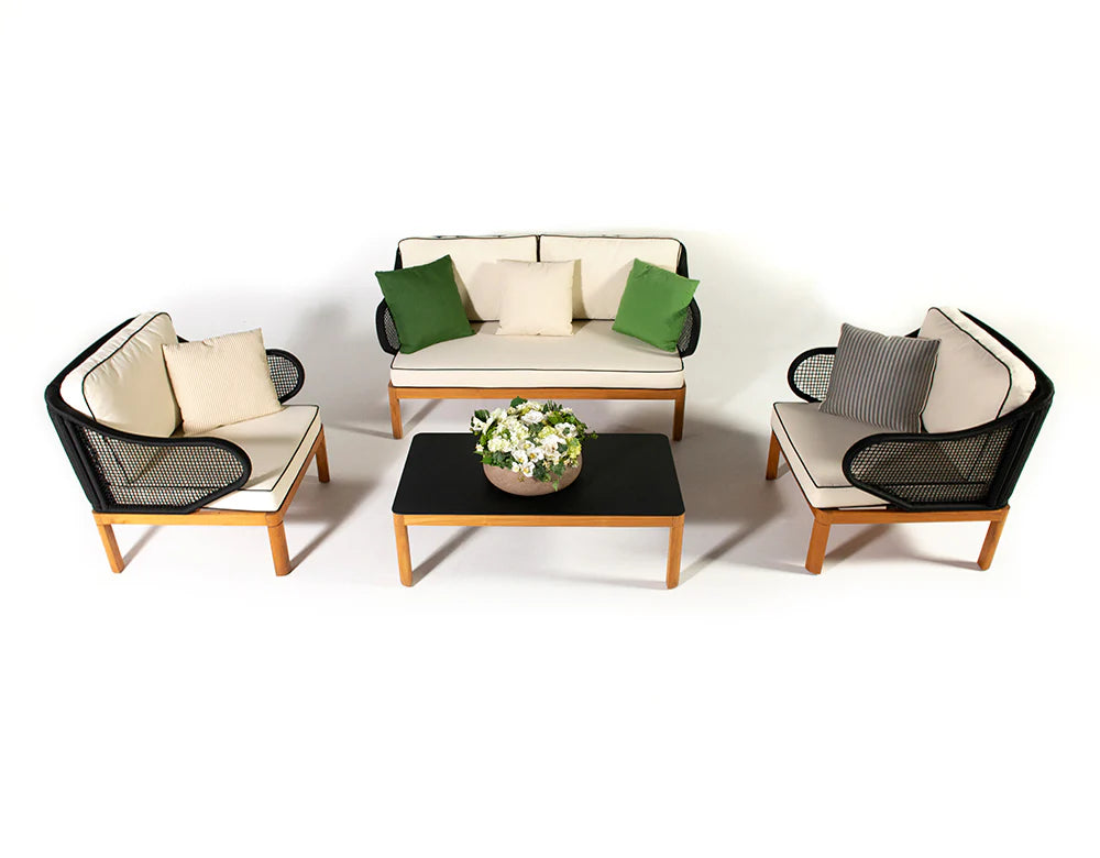 Virasat Outdoor Sofa Set 2 Seater, 2 Single Seater and 1 Center Table (Black + Beige) Braided &amp; Rope-VIRASAT FURNITURE & FURNISHING