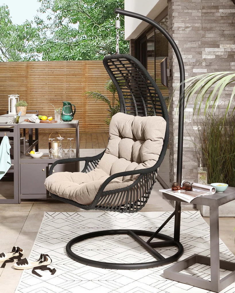 Virasat Single Seater Hanging Swing With Stand For Balcony, Garden Swing (Dark Brown)-VIRASAT FURNITURE & FURNISHING