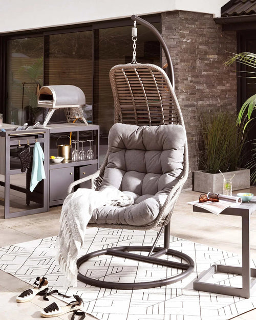 Virasat Single Seater Hanging Swing With Stand For Balcony, Garden Swing (Grey)-VIRASAT FURNITURE & FURNISHING