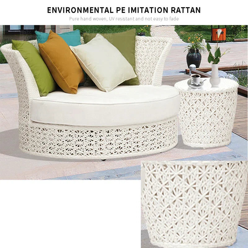 Virasat Outdoor Poolside Sunbed With Cushion Daybed With Side Table (White)-VIRASAT FURNITURE & FURNISHING