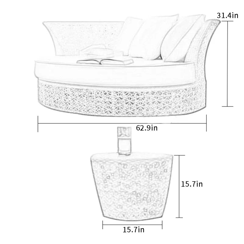 Virasat Outdoor Poolside Sunbed With Cushion Daybed With Side Table (White)-VIRASAT FURNITURE & FURNISHING