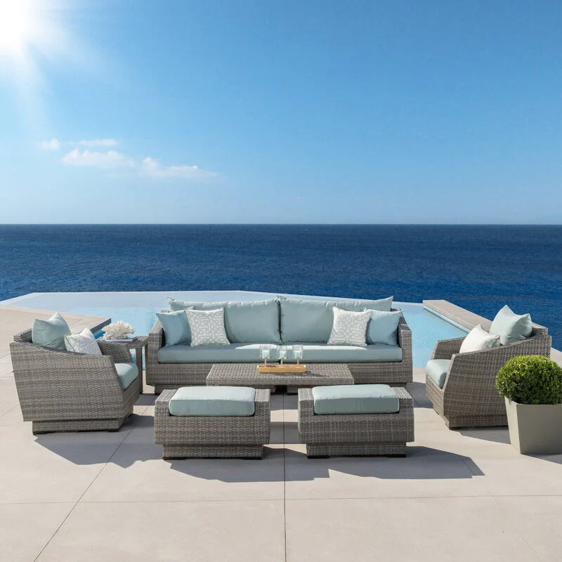 Virasat Outdoor Sofa Set 3 Seater, 2 Single seater, 2 Ottoman, 1 Side table and 1 Center Table (Silver+Dark grey)-VIRASAT FURNITURE & FURNISHING