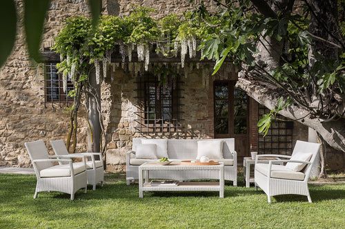 Virasat Outdoor Garden Balcony Sofa Set 3 Seater, 2 Seater With 2 Single Seater and 1 Center Table With 1 Side Table Set (White)-VIRASAT FURNITURE & FURNISHING