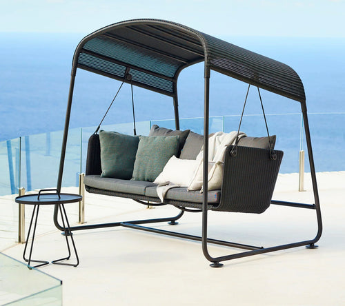 Virasat Three Seater Hanging Swing With Stand Black-VIRASAT FURNITURE & FURNISHING