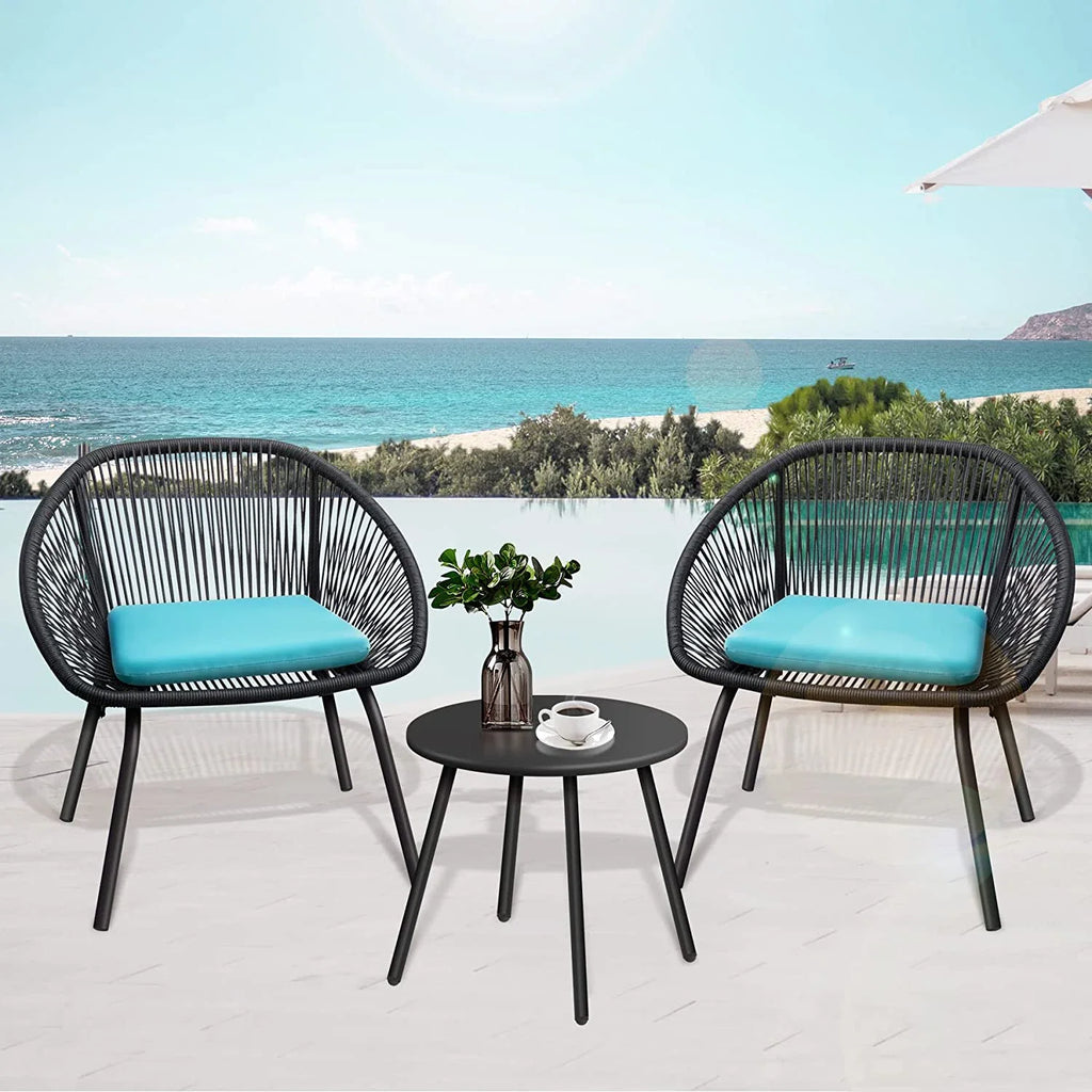 Virasat Outdoor Patio Seating Set 2 Chairs and 1 Table Set Black Blue-VIRASAT FURNITURE & FURNISHING