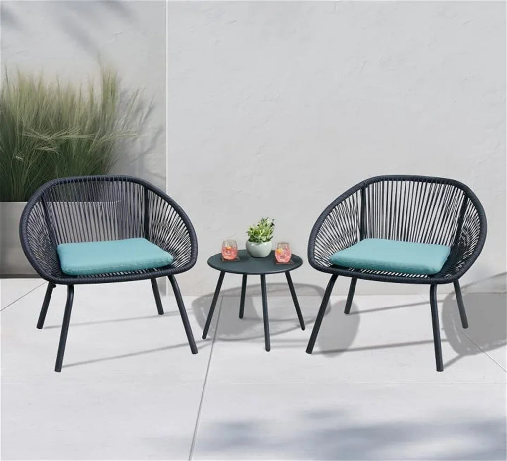 Virasat Outdoor Patio Seating Set 2 Chairs and 1 Table Set Black Blue-VIRASAT FURNITURE & FURNISHING