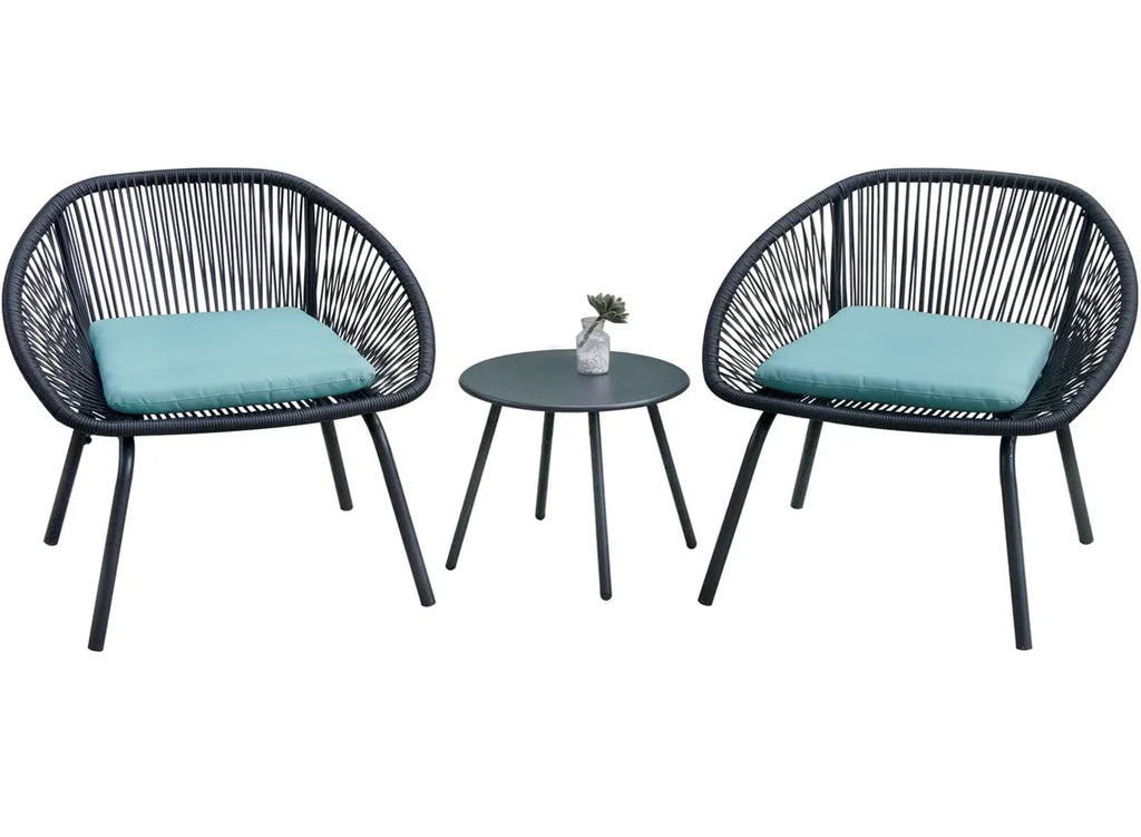 Virasat Outdoor Patio Seating Set 2 Chairs and 1 Table Set Black Blue-VIRASAT FURNITURE & FURNISHING
