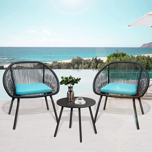 Virasat Outdoor Patio Seating Set 2 Chairs and 1 Table Set Black Blue-VIRASAT FURNITURE & FURNISHING