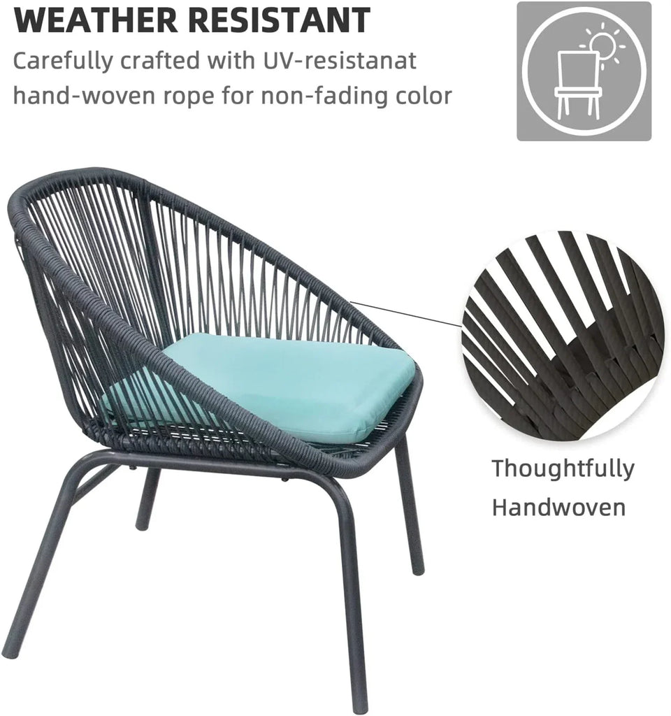 Virasat Outdoor Patio Seating Set 2 Chairs and 1 Table Set Black Blue-VIRASAT FURNITURE & FURNISHING