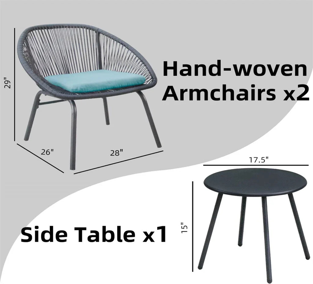 Virasat Outdoor Patio Seating Set 2 Chairs and 1 Table Set Black Blue-VIRASAT FURNITURE & FURNISHING