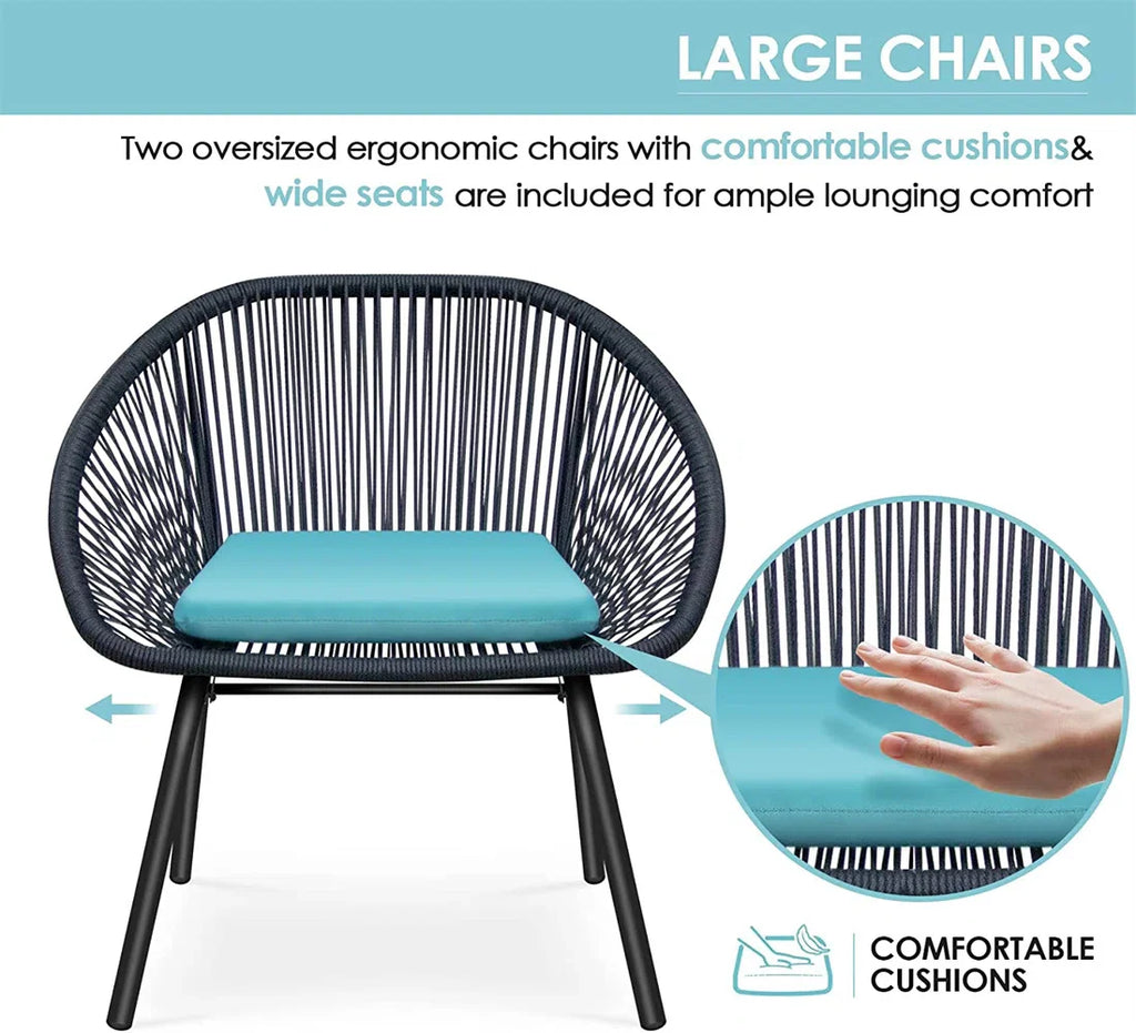 Virasat Outdoor Patio Seating Set 2 Chairs and 1 Table Set Black Blue-VIRASAT FURNITURE & FURNISHING